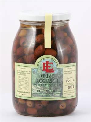 Taggiasche, petites olives brun-noir dénoyautées à huile d'olive extra vierge